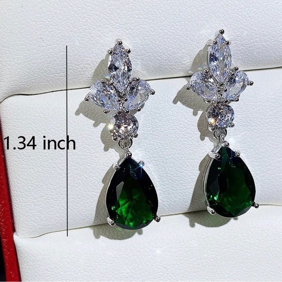 Teardrop Emerald & Diamond Drop Earrings - Picture 8 of 8